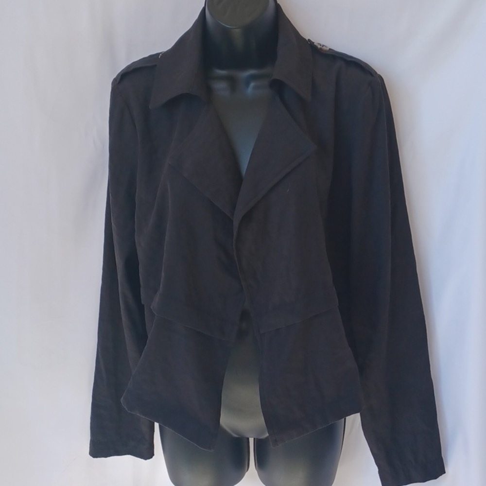 Massini Military Style Jacket, black, unlined, open front,  shorter style